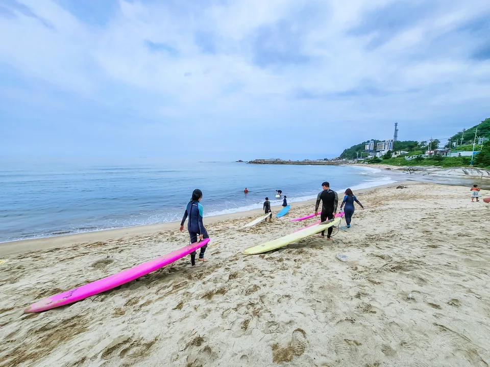인구해변 모래사장 서핑 강습 장면 7